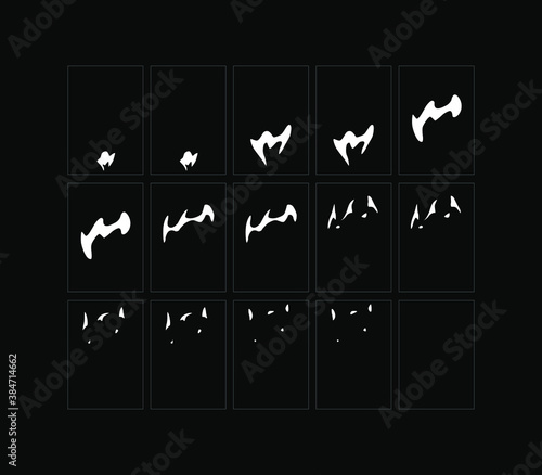 Fire sparks animation. Flame effect sprites sheet for games, video, animation. Colorful cartoon sparks animation. 