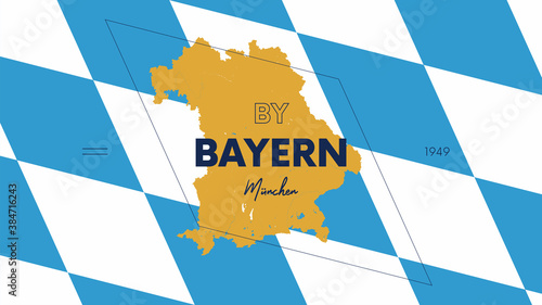 15 of 16 states of Germany with a name, capital and detailed vector Bayern map for printing posters, postcards and t-shirts