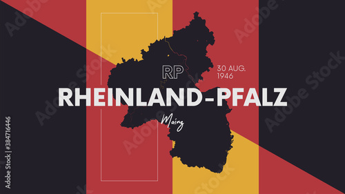 11 of 16 states of Germany with a name, capital and detailed vector Rheinland-Pfalz map for printing posters, postcards and t-shirts