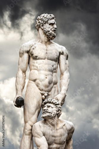 Close-up of the marble statue of Hercules and Cacus by Baccio Bandinelli (1493-1560) in Piazza della Signoria, Florence, UNESCO world heritage site,Tuscany, Italy, Europe.