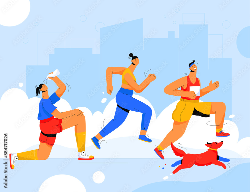 Fototapeta premium Men and women running marathon raceм