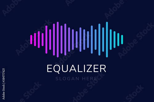 Equalizer sound audio wave light multicolor logo flat design on dark blue background vector illustration