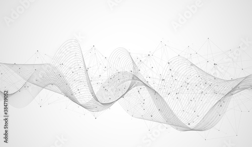 Abstract plexus background with connected lines and dots. Plexus geometric effect. Digital data visualization. Futuristic technology style low-poly element for design. Vector illustration.