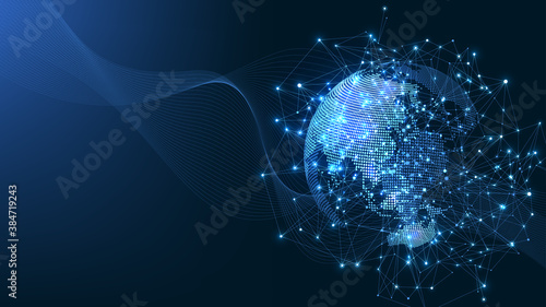 Global network connection. World map point and line composition concept of global business. Internet technology. Social network. Vector Illustration