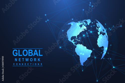Global network connection. World map point and line composition concept of global business. Internet technology. Social network. Vector Illustration