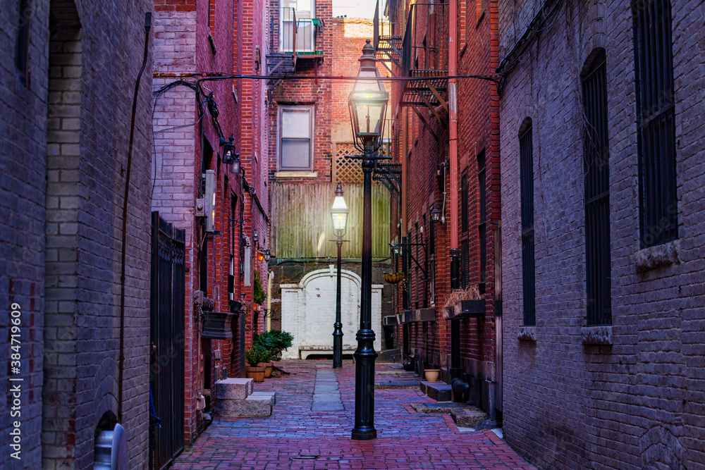 Corner on the street of Boston New England quartier, Massachusetts, USA