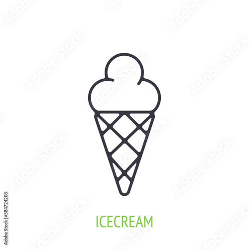 Ice cream in the waffle cone outline icon. Vector illustration. Symbol of summertime and sweet food. Thin line pictogram for user interface. Isolated white background
