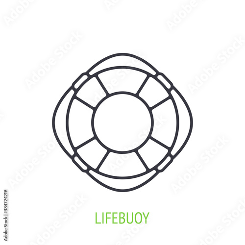 Beach lifebuoy outline icon. Vector illustration. Emergency rescue symbol at water or sea. Thin line pictogram for user interface. Isolated white background