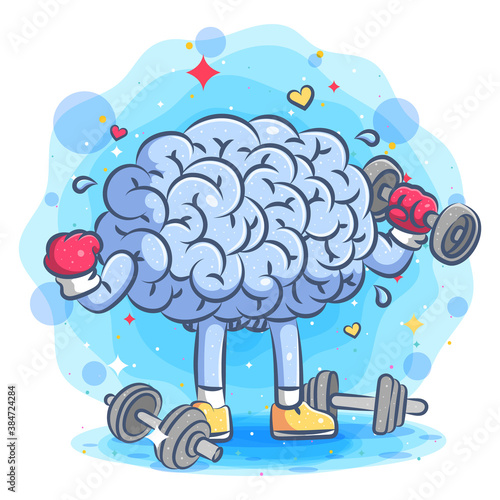 Strong brains does the gym with barbells