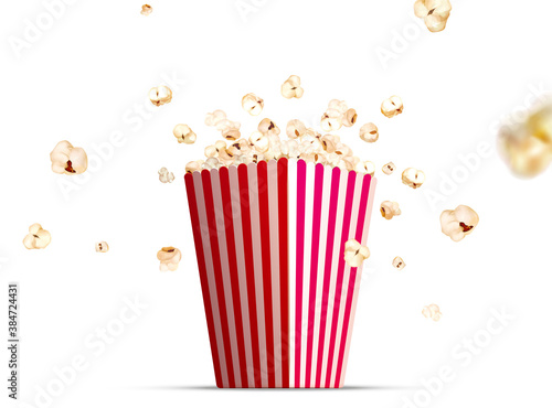 Flying popcorn from striped bucket