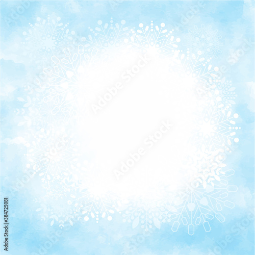 watercolor snow flake frame for winter or christmas abstract background