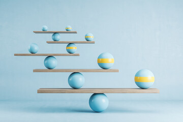 Scales with blue ball on blue background.