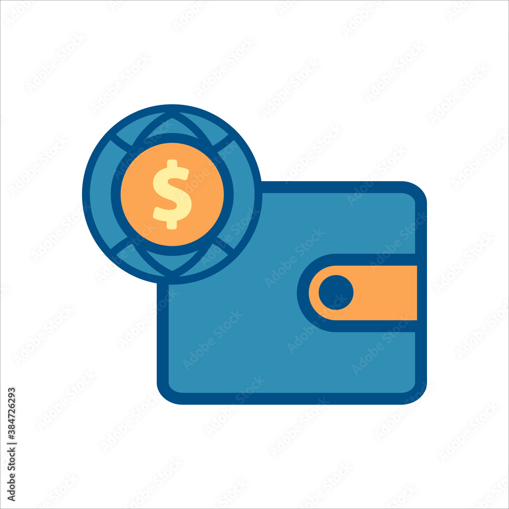 wallet icon vector. wallet with money and global icon .flat design style payment icon vector concept wallet icon vector. wallet with money and global icon .flat design style payment icon vector concept