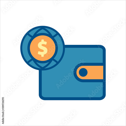 wallet icon vector. wallet with money and global icon .flat design style payment icon vector concept