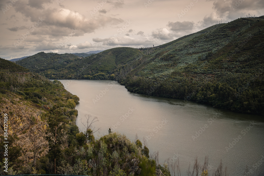 Douro river valley in Portugal with dramatic light