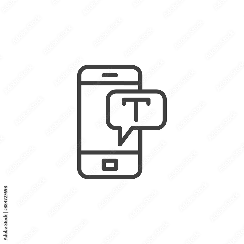 Mobile phone text chat line icon. linear style sign for mobile concept and web design. Telephone text message outline vector icon. Symbol, logo illustration. Vector graphics Mobile phone text chat line icon. linear style sign for mobile concept and web design. Telephone text message outline vector icon. Symbol, logo illustration. Vector graphics