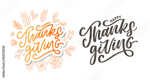 happy thanksgiving lettering calligraphy text brush vector