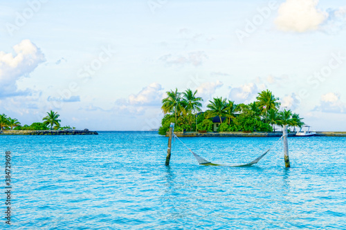 Beautiful Tropical Lagoon with Blue Water and Fishing Net