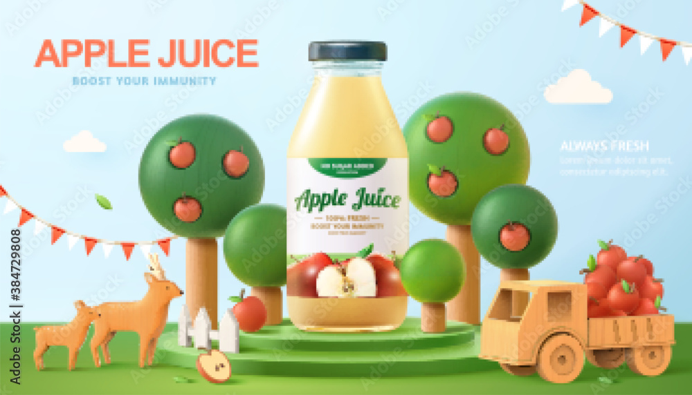 Obraz premium Fresh apple juice ad banner