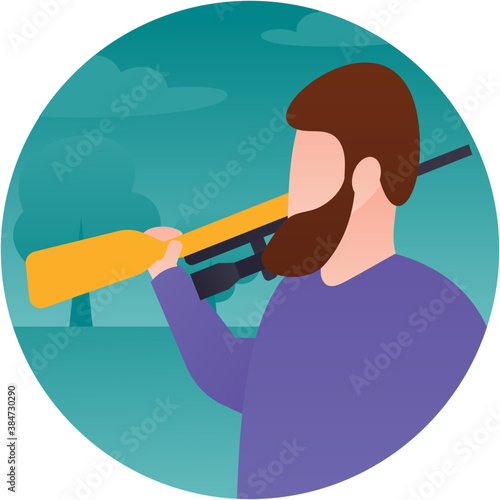 
A man is doing hunting with the gun 

