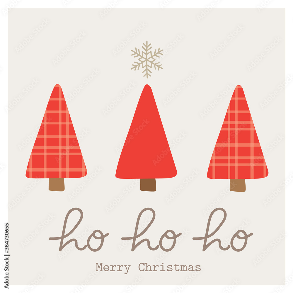 Handwritten Ho Ho Ho Christmas lettering and red plaid trees illustration. Vector design element. Great for Christmas cards, stickers, labels, tags, icons. Handwritten Ho Ho Ho Christmas lettering and red plaid trees illustration. Vector design element. Great for Christmas cards, stickers, labels, tags, icons.