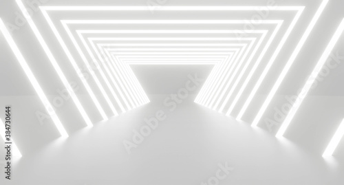 Fototapeta Naklejka Na Ścianę i Meble -  Abstract white light tunnel architecture background in the end. 