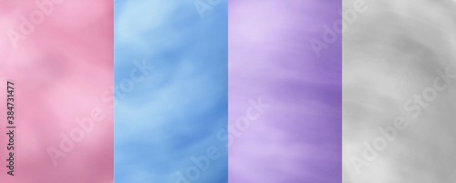 Cotton candy textures. Sweet sugar floss pink, blue and violet, gray clouds. Abstract fluffy vector backgrounds for banner and flyer, elegant wedding invitation card template design