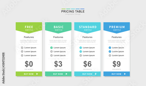 Pricing table infographic design