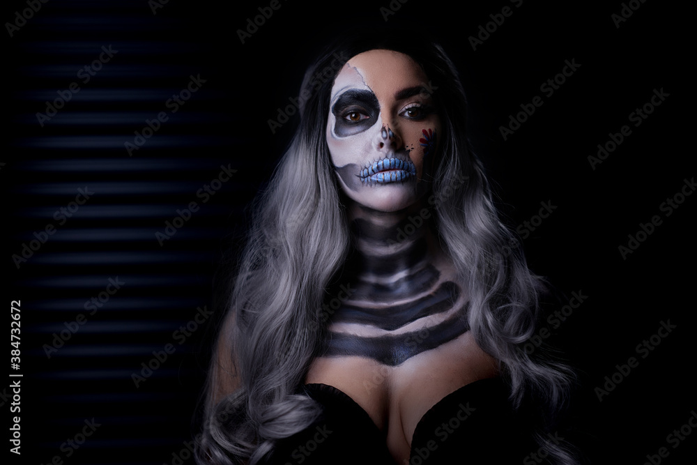 Spooky portrait of woman in halloween gotic makeup Spooky portrait of woman in halloween gotic makeup