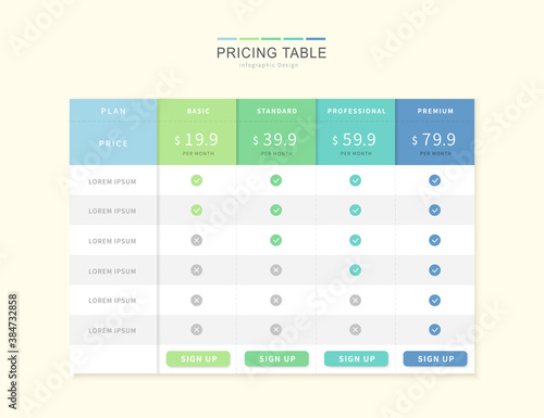 Pricing table infographic template