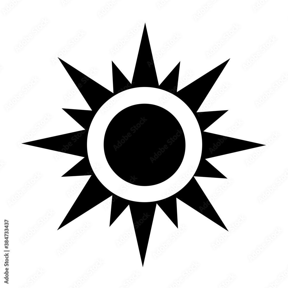 
Sun icon with sun rays on white background 
