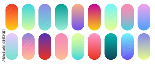 Trendy gradient collection. Round colorful buttons set. Green,  purple, yellow, orange, pink, cyan vivid colors