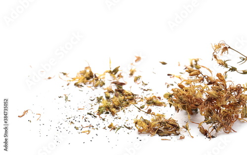 Dry St. John's wort pile (Hypericum perforatum) isolated on white background