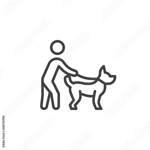 Blind man with guide dog line icon. linear style sign for mobile concept and web design. Disabled person outline vector icon. Symbol, logo illustration. Vector graphics