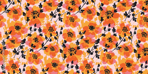 Autumn orange flowers seaml...