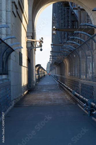 Perspective view of Sydney Harbour Bridge pedestrian walk.