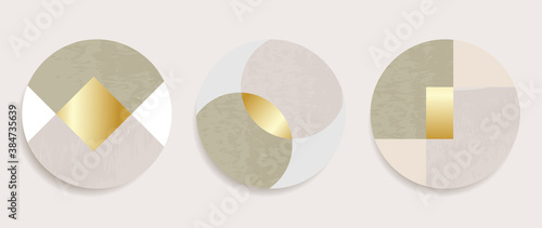 Luxury golden Texture wall art cycle vector set. Marble art design with abstract shape and gold pattern. Design for print, cover, wallpaper, Minimal and  natural wall art. Vector illustration.
