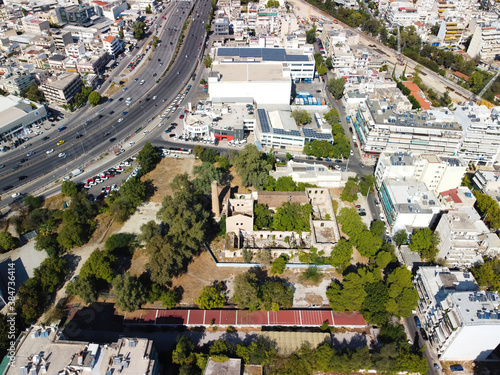 Aerial view of Athens cityscape and Kifisos Avenue