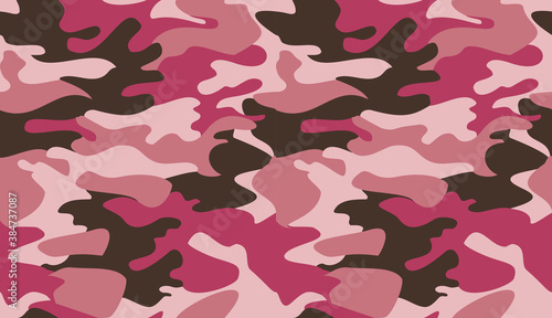 Seamless camouflage pattern background vector. Classic clothing style masking camo repeat print. Pink brown colors texture graphic design for virtual background, online conference, online transmission © cosveta