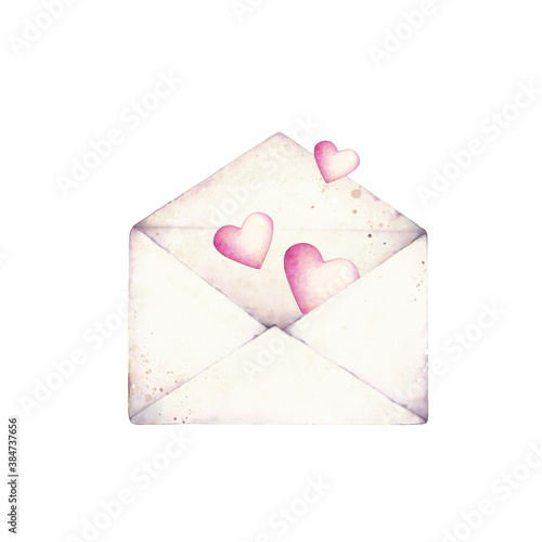 Wallpaper Mural Watercolor envelope with pink hearts. Can be used for valentine's day Torontodigital.ca