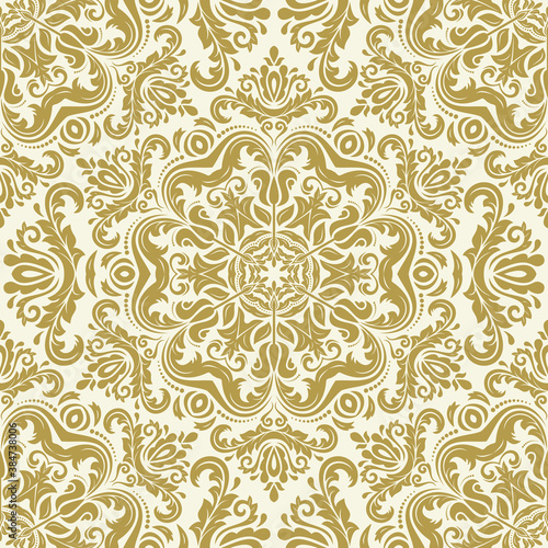 Golden seamless pattern. Damask orient ornament. Classic vintage background. Orient ornament for fabric, wallpaper and packaging