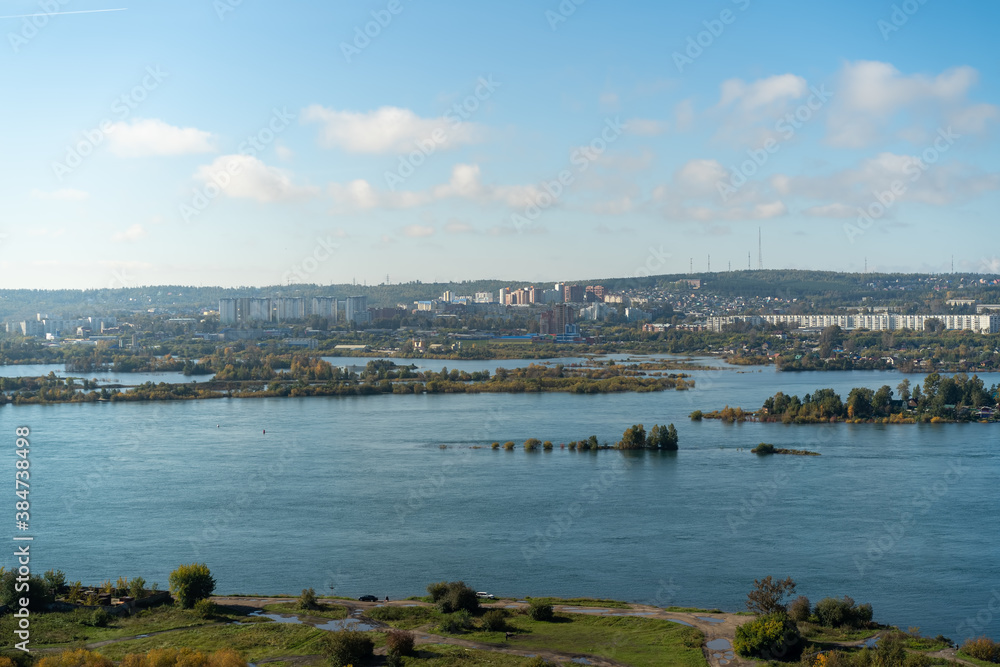 Aerial view of the Angara river. Irkutsk