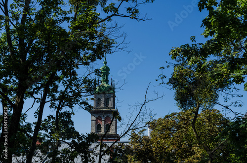 Lviv Old City architecture in the autumn sunny day