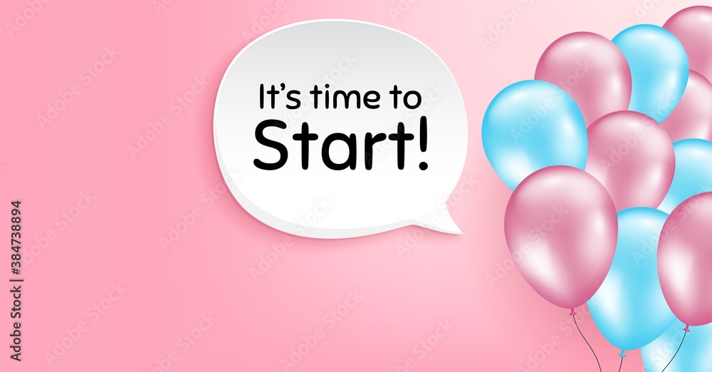 It's time to start. Pink balloon vector background. Special offer sign. Advertising discounts symbol. Birthday balloon background. Time to start speech bubble. Celebrate pink banner. Vector It's time to start. Pink balloon vector background. Special offer sign. Advertising discounts symbol. Birthday balloon background. Time to start speech bubble. Celebrate pink banner. Vector