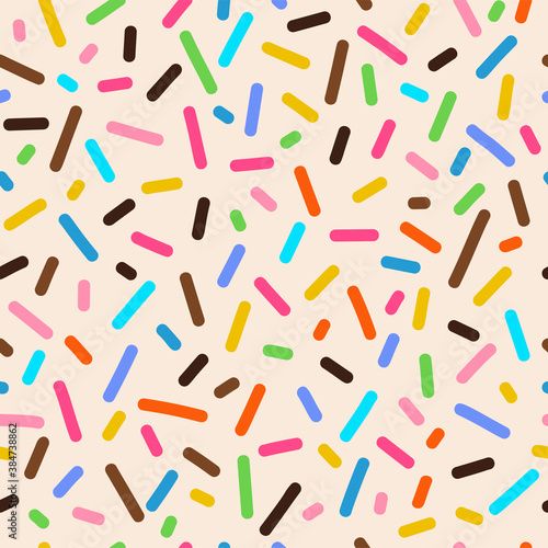 Donut vanilla glaze, creamy cupcake icing seamless pattern. Pastry decor on white backdrop. Sugary dessert decoration creative fabric, textile, wrapping paper, wallpaper color vector design
