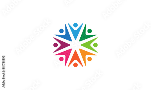 Creative Vector Illustration Logo Design. Geometric Colorful Happy People Cooperation Connection.