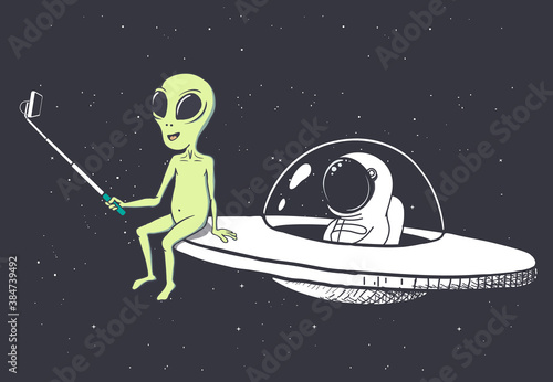 Alien makes selfie with astronaut