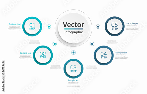 Modern vector  infographic template with 5 steps for business.  Can be used for workflow layout, diagram, annual report, web design. Concept element with 5 options or processes  