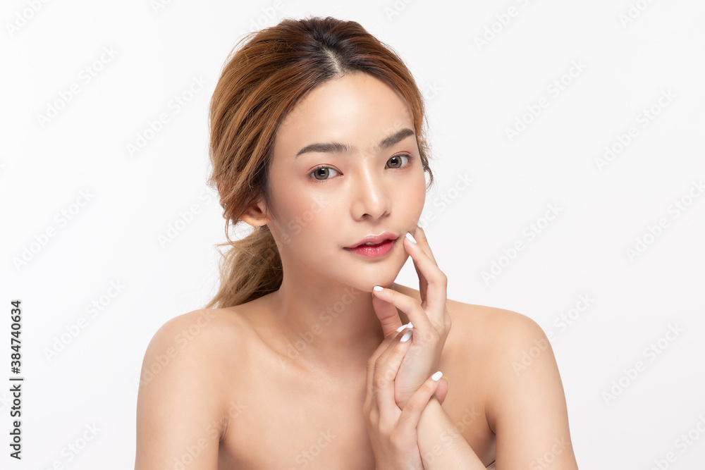 Young Beautiful Asian woman smile holding hands with clean and fresh skin Happiness and cheerful with positive emotional,isolated on white background,Beauty Cosmetics and spa Treatment Concept Young Beautiful Asian woman smile holding hands with clean and fresh skin Happiness and cheerful with positive emotional,isolated on white background,Beauty Cosmetics and spa Treatment Concept