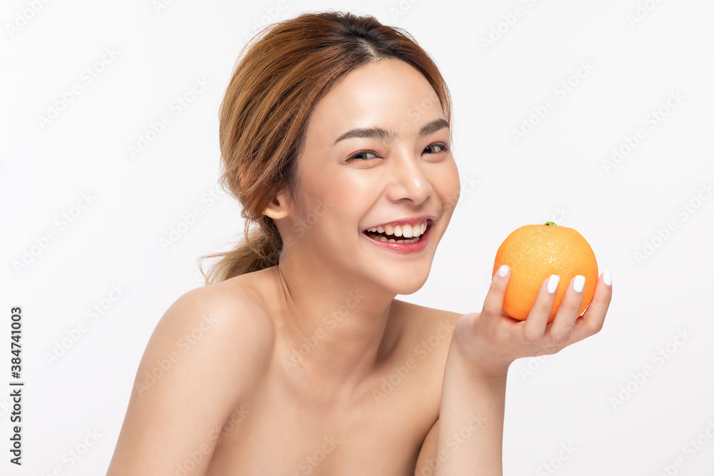 Beautiful Young Asian Woman Holding orange vitamin c smile feeling so happy and cheerful with healthy Clean and Fresh skin,isolated on white background,Beauty Cosmetics spa and treatment Concept Beautiful Young Asian Woman Holding orange vitamin c smile feeling so happy and cheerful with healthy Clean and Fresh skin,isolated on white background,Beauty Cosmetics spa and treatment Concept